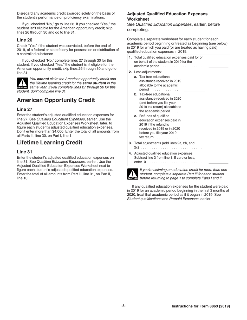 Instructions for IRS Form 8863 Education Credits (American Opportunity and Lifetime Learning Credits), Page 8