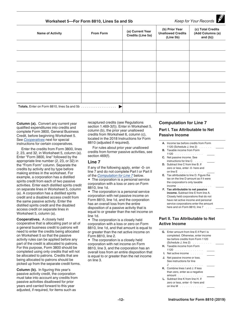 Instructions for IRS Form 8810 Corporate Passive Activity Loss and Credit Limitations, Page 12