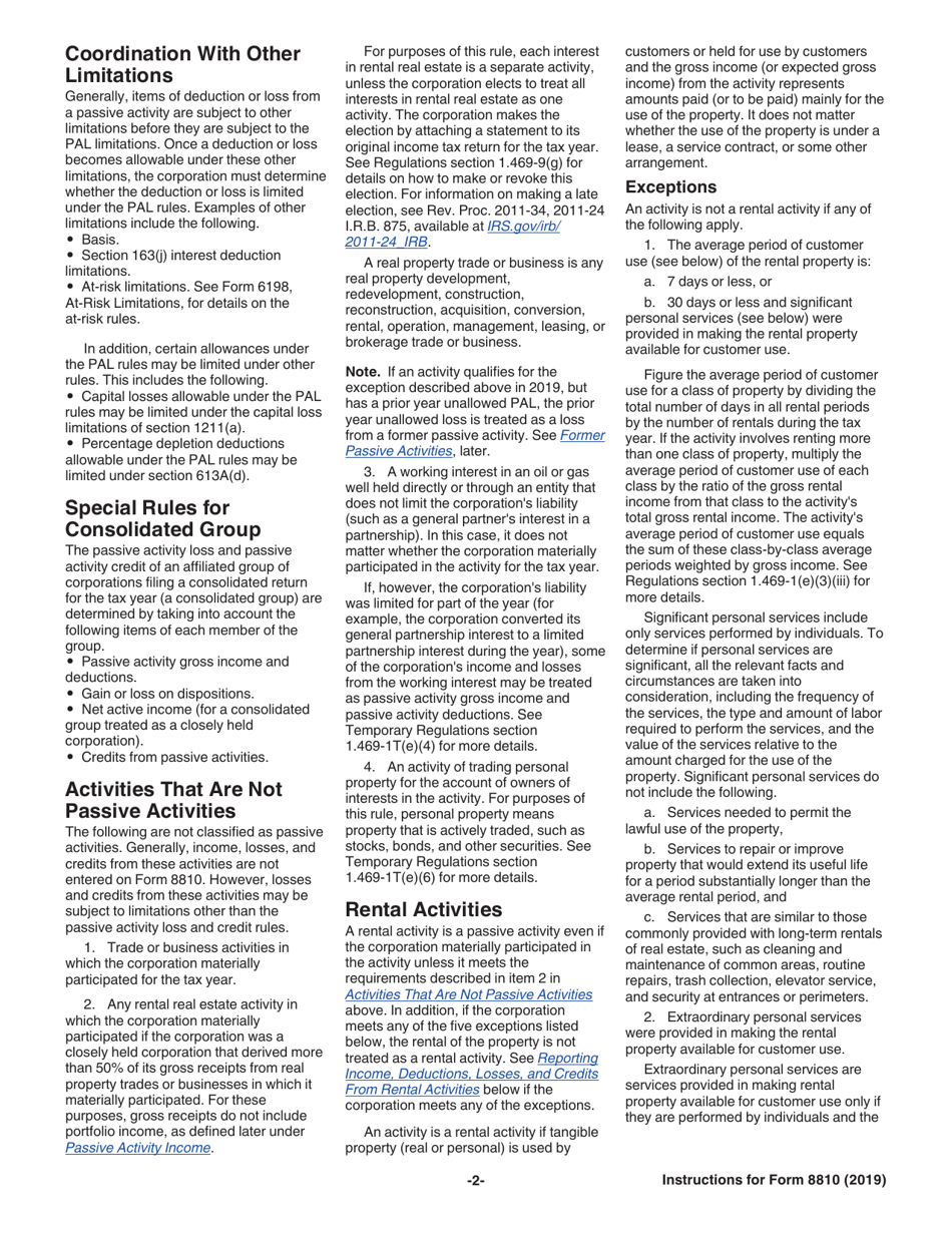 Instructions for IRS Form 8810 Corporate Passive Activity Loss and Credit Limitations, Page 2