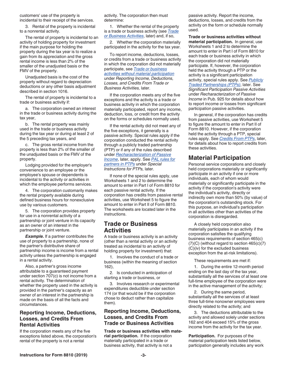 Instructions for IRS Form 8810 Corporate Passive Activity Loss and Credit Limitations, Page 3