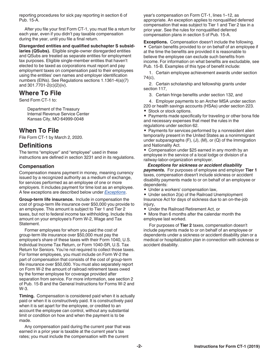 Instructions for IRS Form CT-1 Employers Annual Railroad Retirement Tax Return, Page 2
