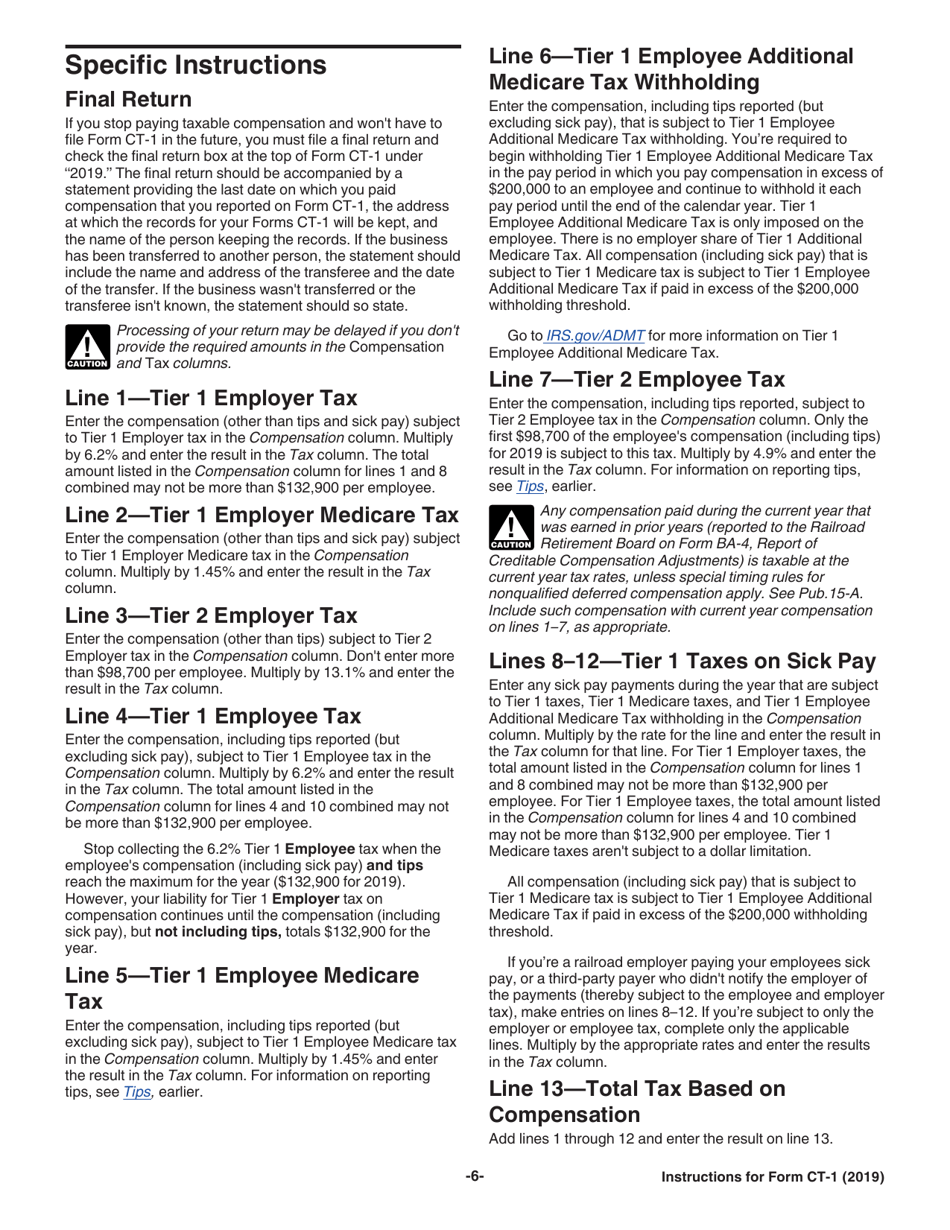 Instructions for IRS Form CT-1 Employers Annual Railroad Retirement Tax Return, Page 6
