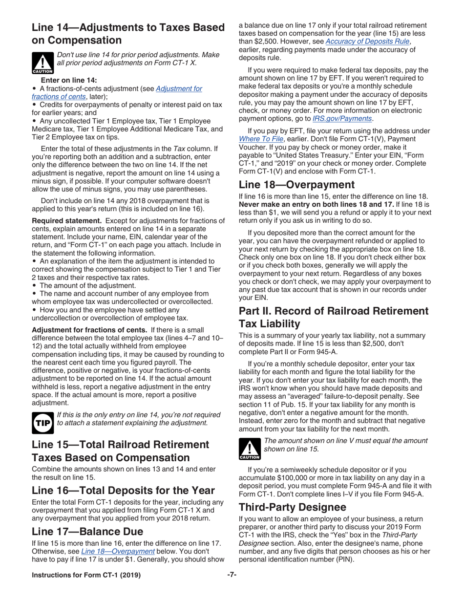 Instructions for IRS Form CT-1 Employers Annual Railroad Retirement Tax Return, Page 7
