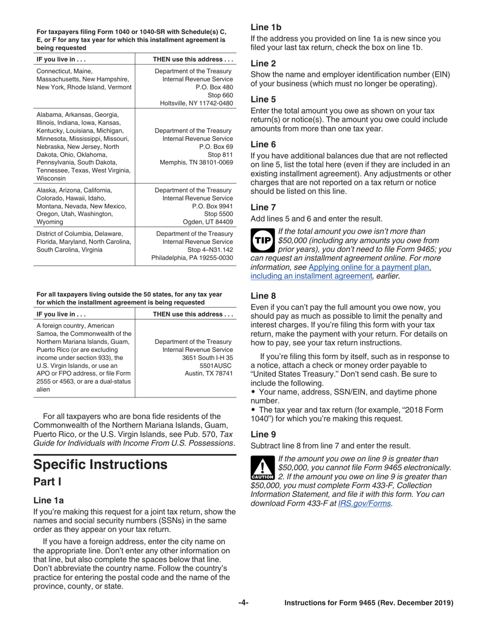 Instructions for IRS Form 9465 Installment Agreement Request, Page 4
