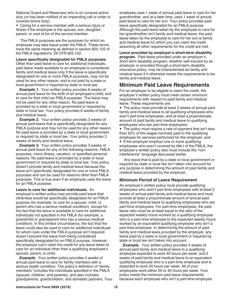 Instructions for IRS Form 8994 Employer Credit for Paid Family and Medical Leave, Page 3