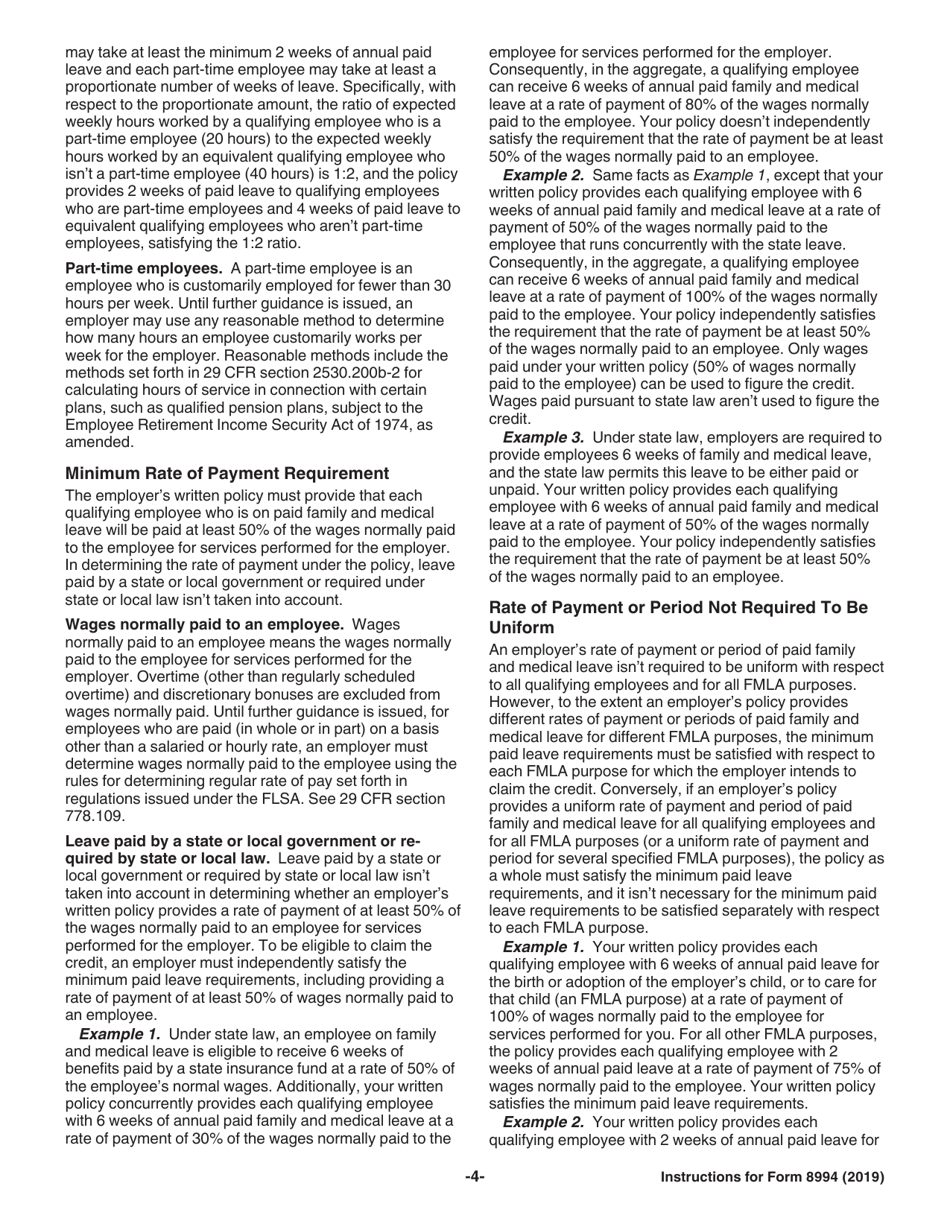 Instructions for IRS Form 8994 Employer Credit for Paid Family and Medical Leave, Page 4