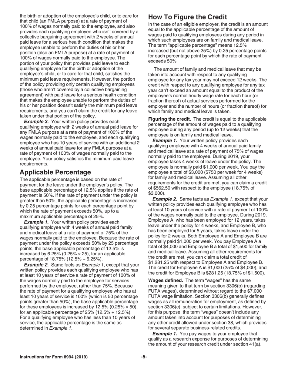 Instructions for IRS Form 8994 Employer Credit for Paid Family and Medical Leave, Page 5