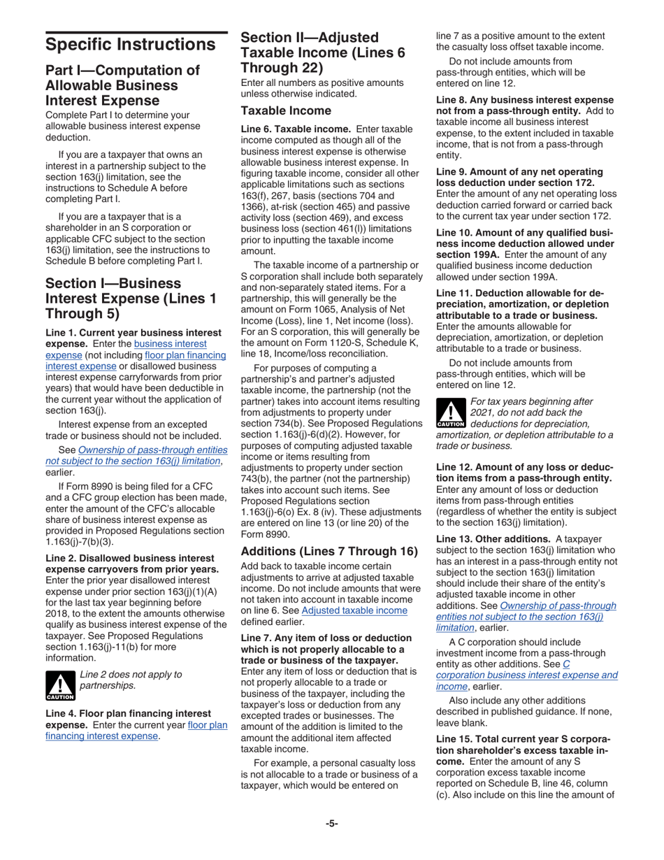 Instructions for IRS Form 8990 Limitation on Business Interest Expense Under Section 163(J), Page 5