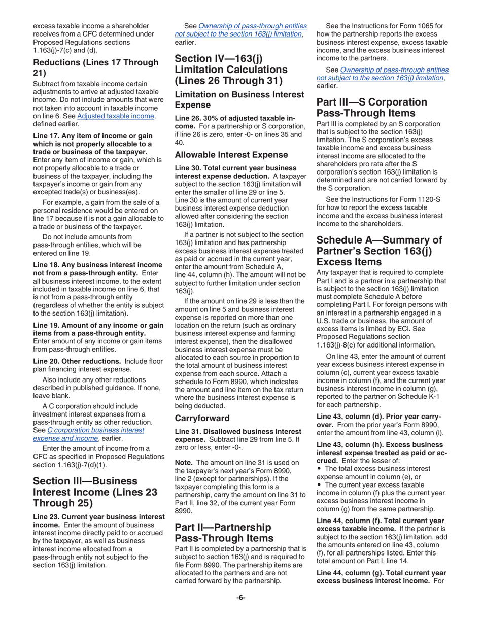 Instructions for IRS Form 8990 Limitation on Business Interest Expense Under Section 163(J), Page 6