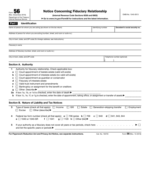 IRS Form 56  Printable Pdf