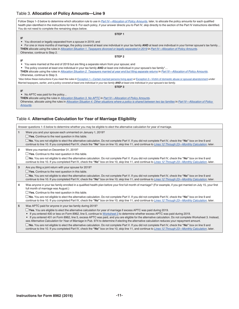 Download Instructions for IRS Form 8962 Premium Tax Credit (Ptc) PDF