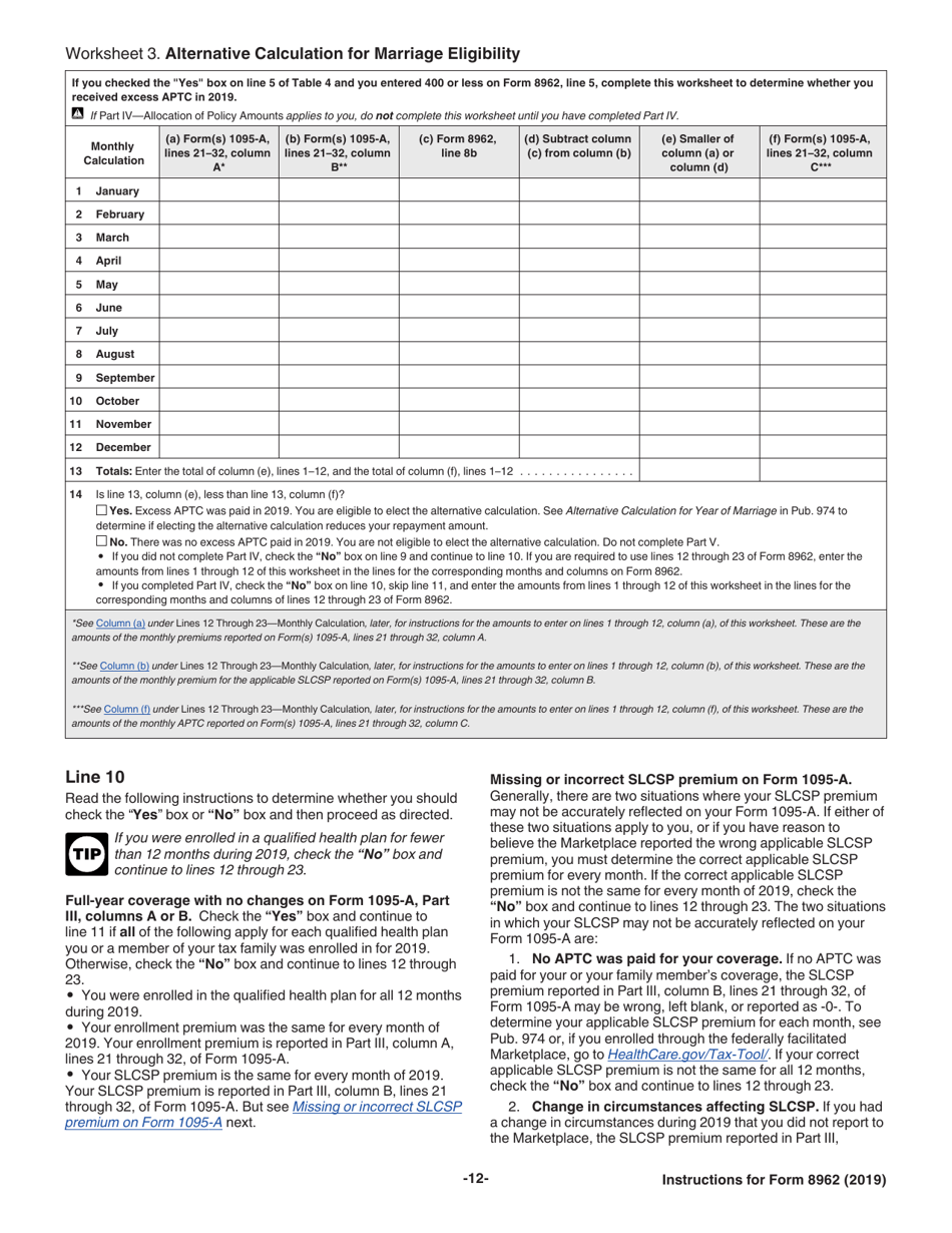 Download Instructions For IRS Form 8962 Premium Tax Credit (Ptc) PDF ...