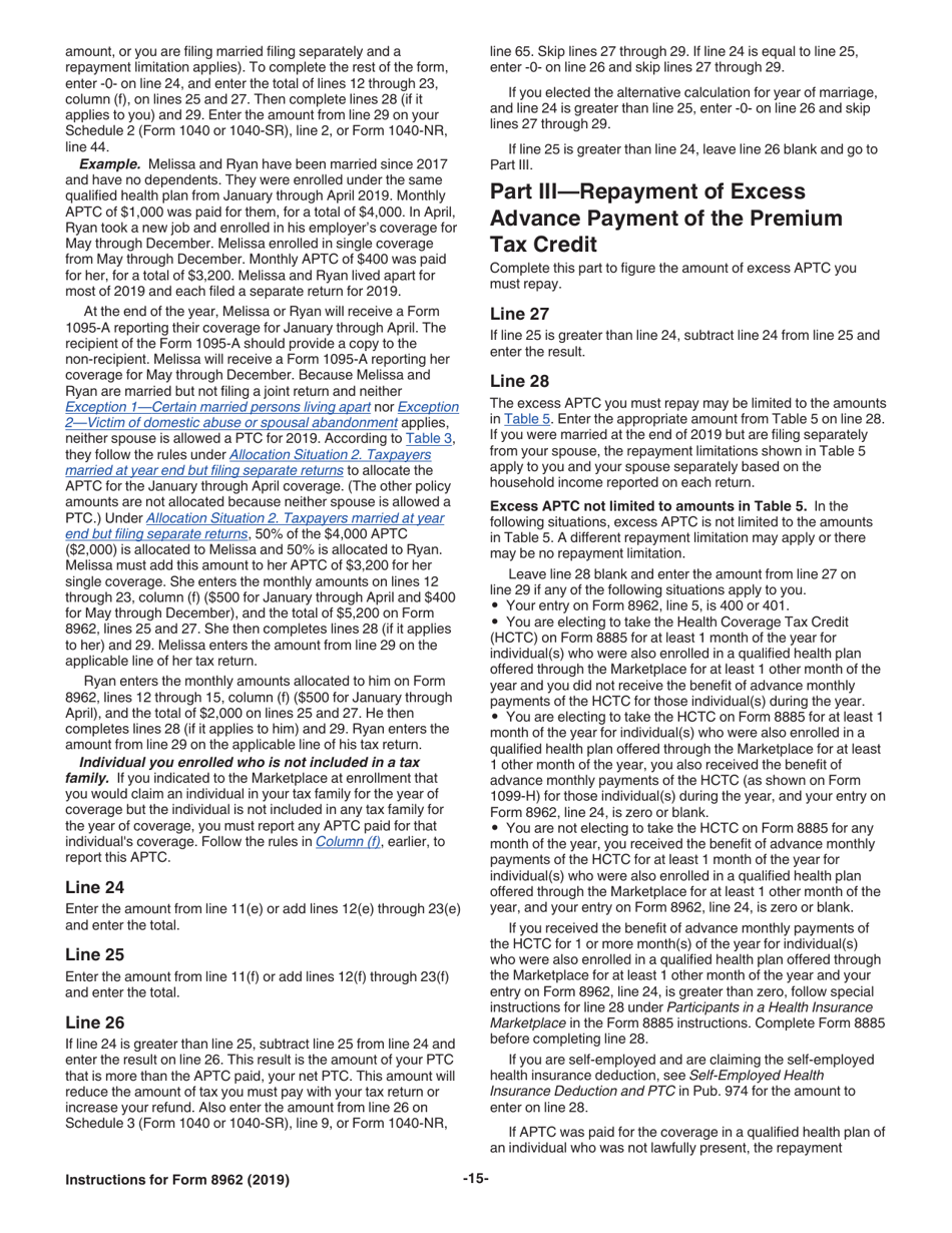 Instructions for IRS Form 8962 Premium Tax Credit (Ptc), Page 15