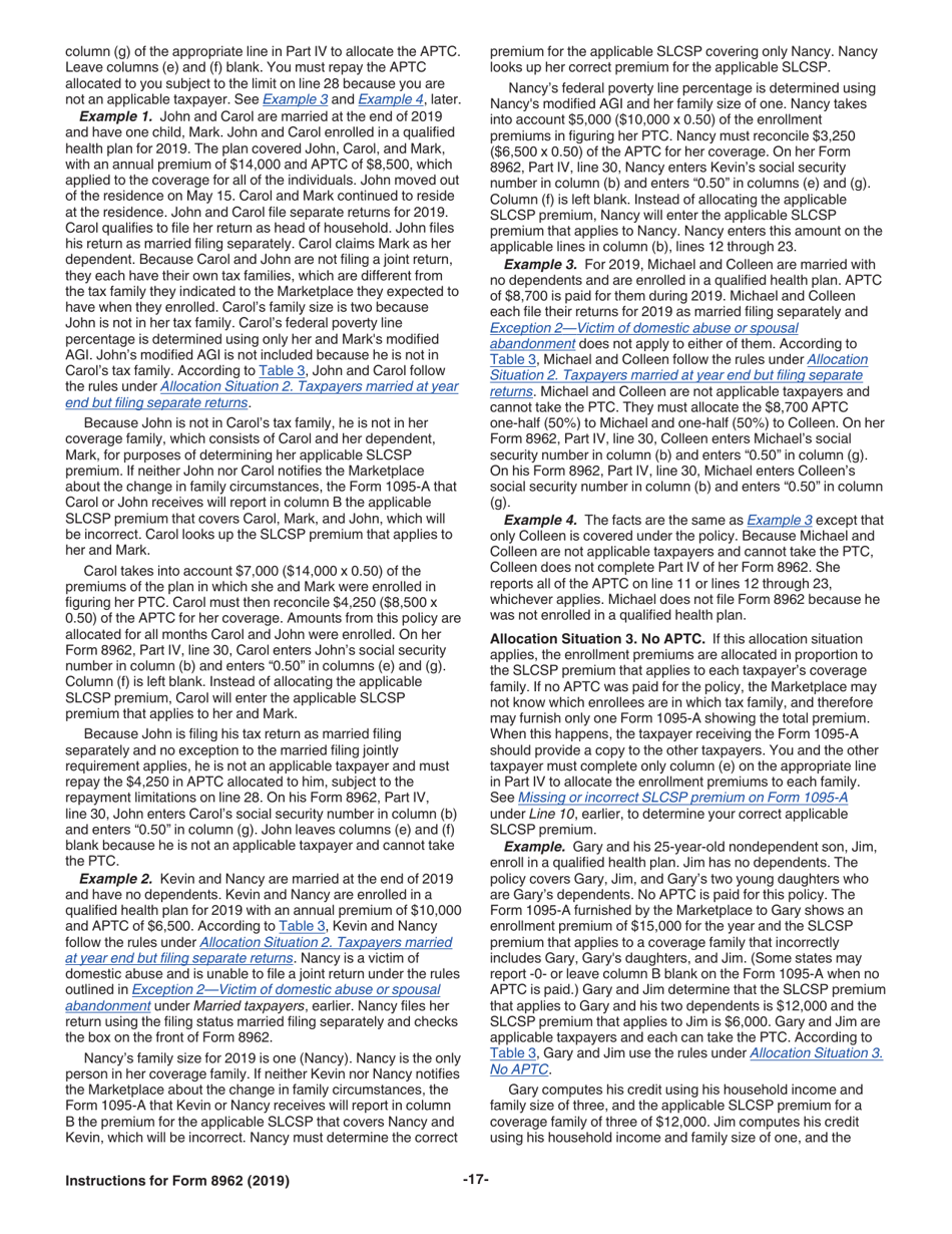 Instructions for IRS Form 8962 Premium Tax Credit (Ptc), Page 17