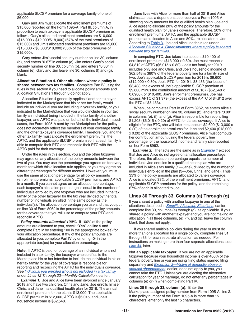 Instructions for IRS Form 8962 Premium Tax Credit (Ptc), Page 18