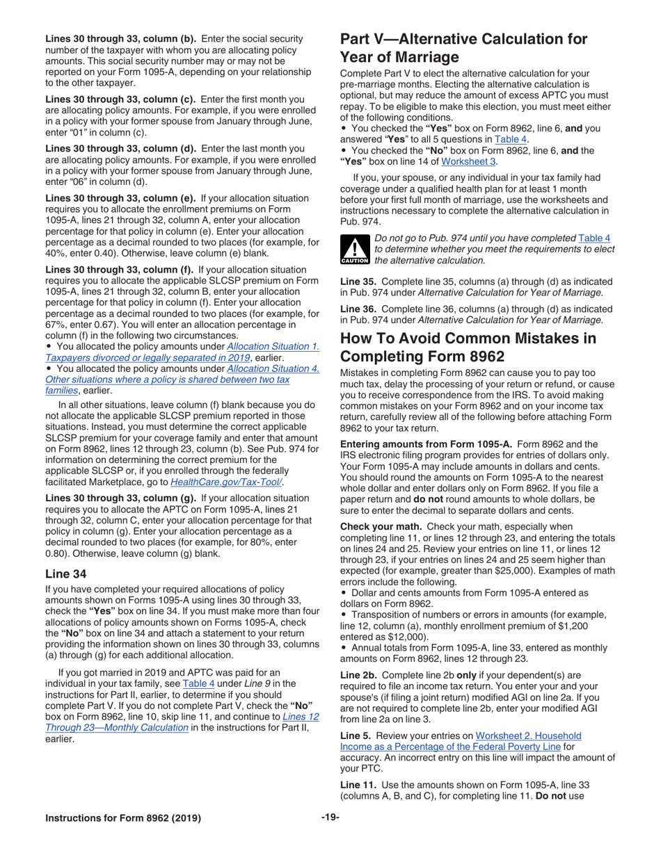 Instructions for IRS Form 8962 Premium Tax Credit (Ptc), Page 19