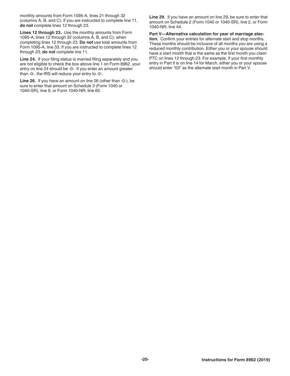 Instructions for IRS Form 8962 Premium Tax Credit (Ptc), Page 20