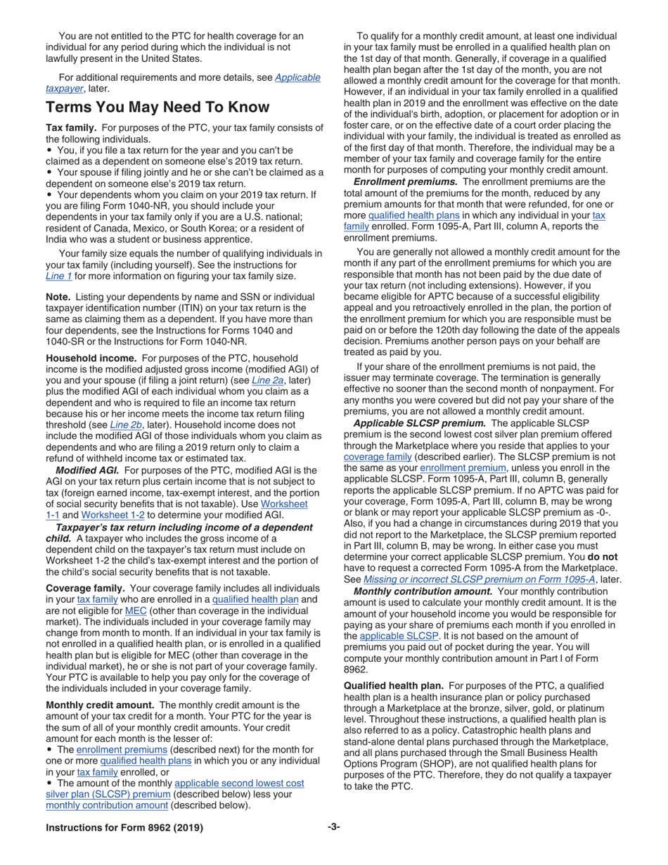 Instructions for IRS Form 8962 Premium Tax Credit (Ptc), Page 3