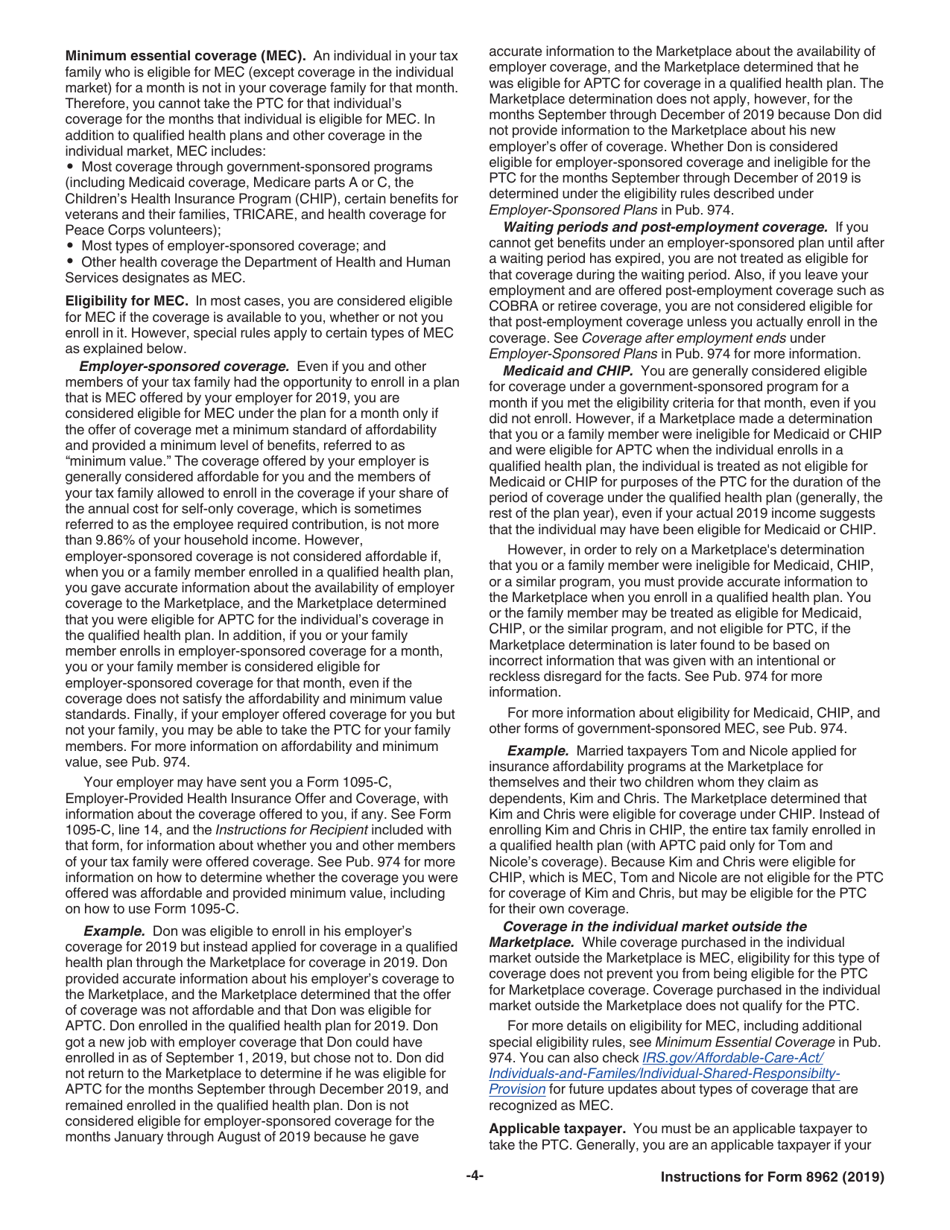 Instructions for IRS Form 8962 Premium Tax Credit (Ptc), Page 4