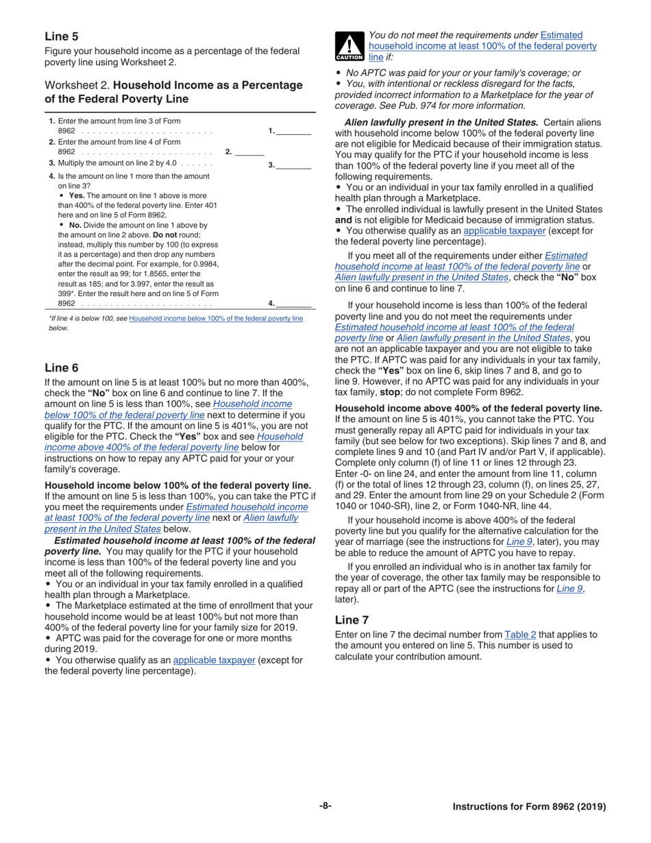 Instructions for IRS Form 8962 Premium Tax Credit (Ptc), Page 8
