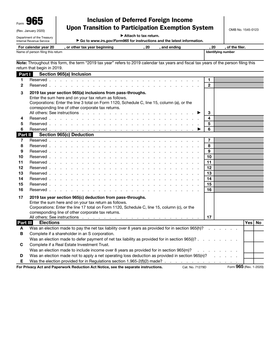 IRS Form 965 Download Fillable PDF or Fill Online Inclusion of Deferred ...