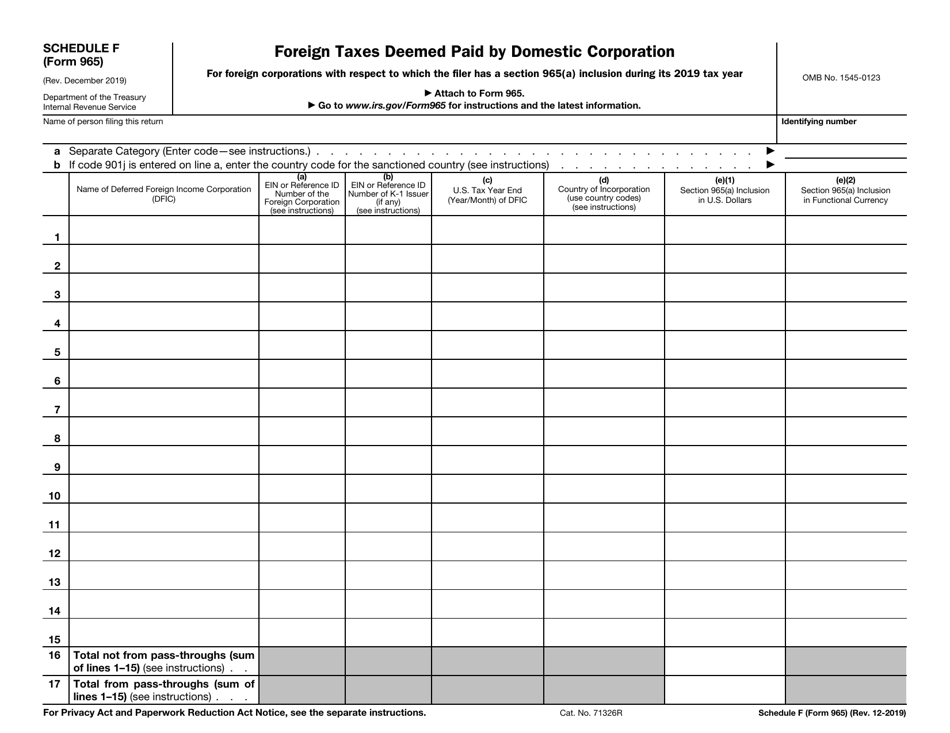 IRS Form 965 Schedule F Foreign Taxes Deemed Paid by Domestic Corporation, Page 1