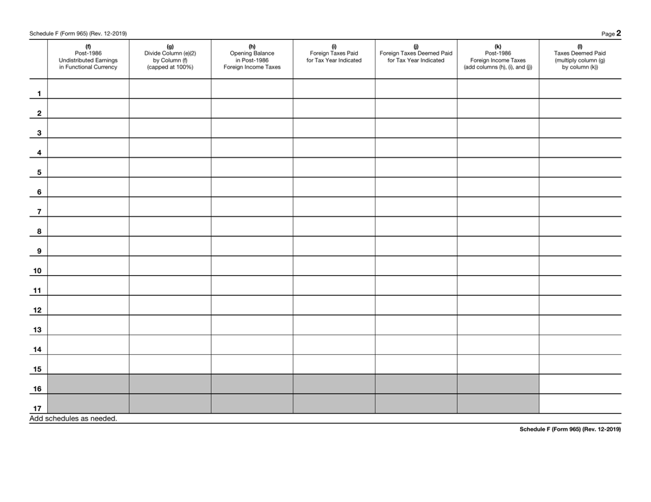 IRS Form 965 Schedule F Foreign Taxes Deemed Paid by Domestic Corporation, Page 2