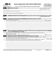 Document preview: IRS Form 965-E Consent Agreement Under Section 965(I)(4)(D)