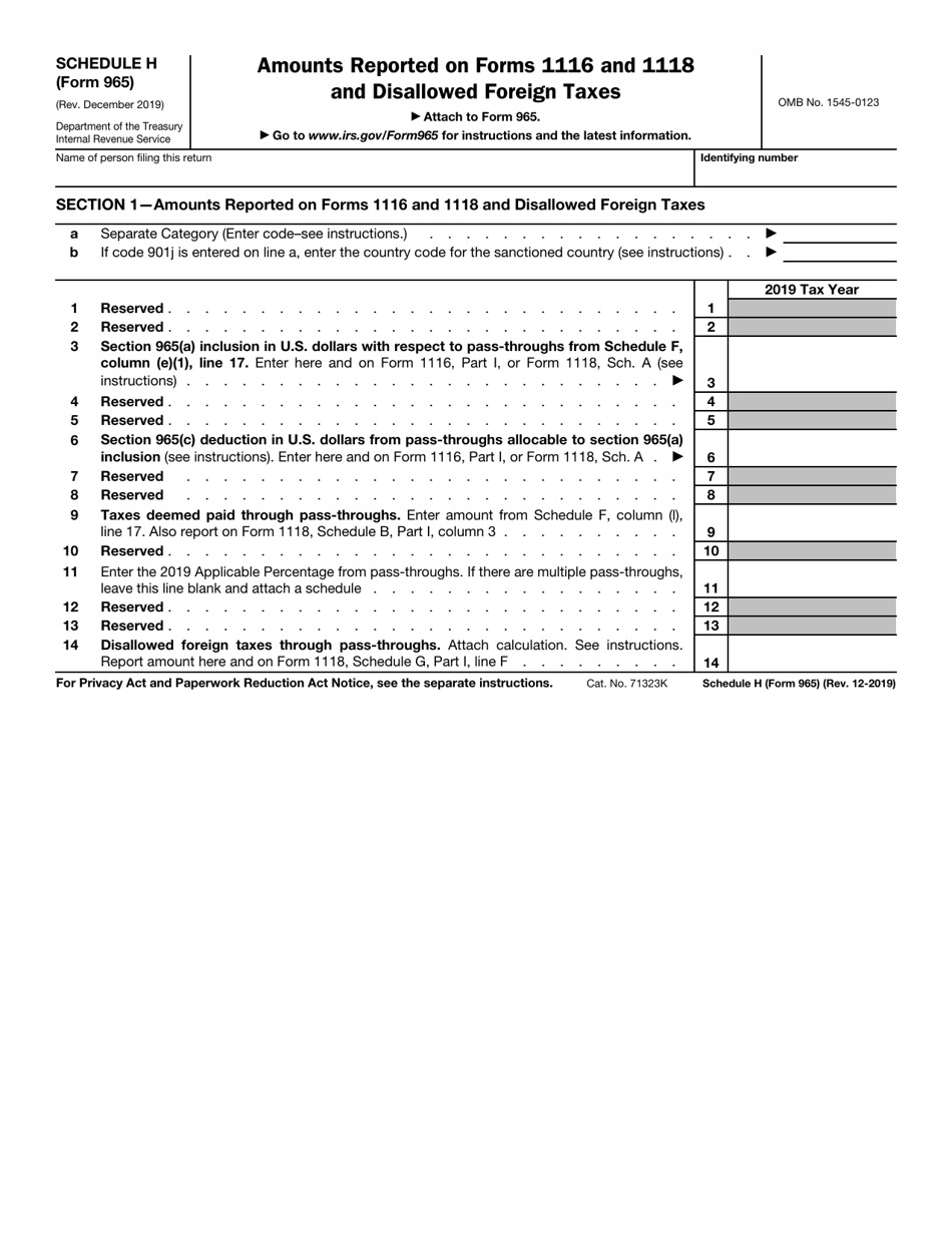 IRS Form 965 Schedule H Amounts Reported on Forms 1116 and 1118 and Disallowed Foreign Taxes, Page 1