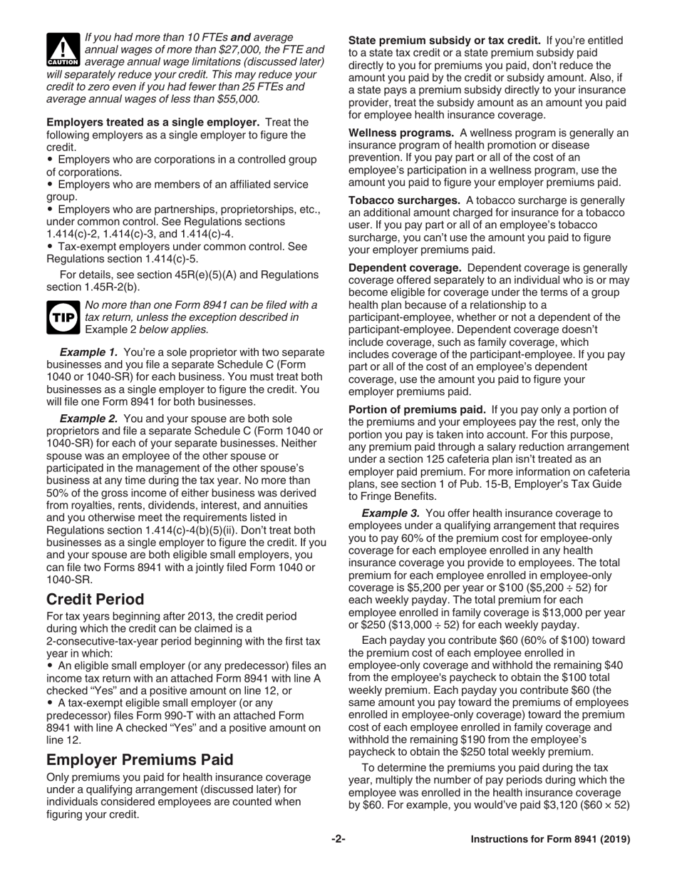 Instructions for IRS Form 8941 Credit for Small Employer Health Insurance Premiums, Page 2