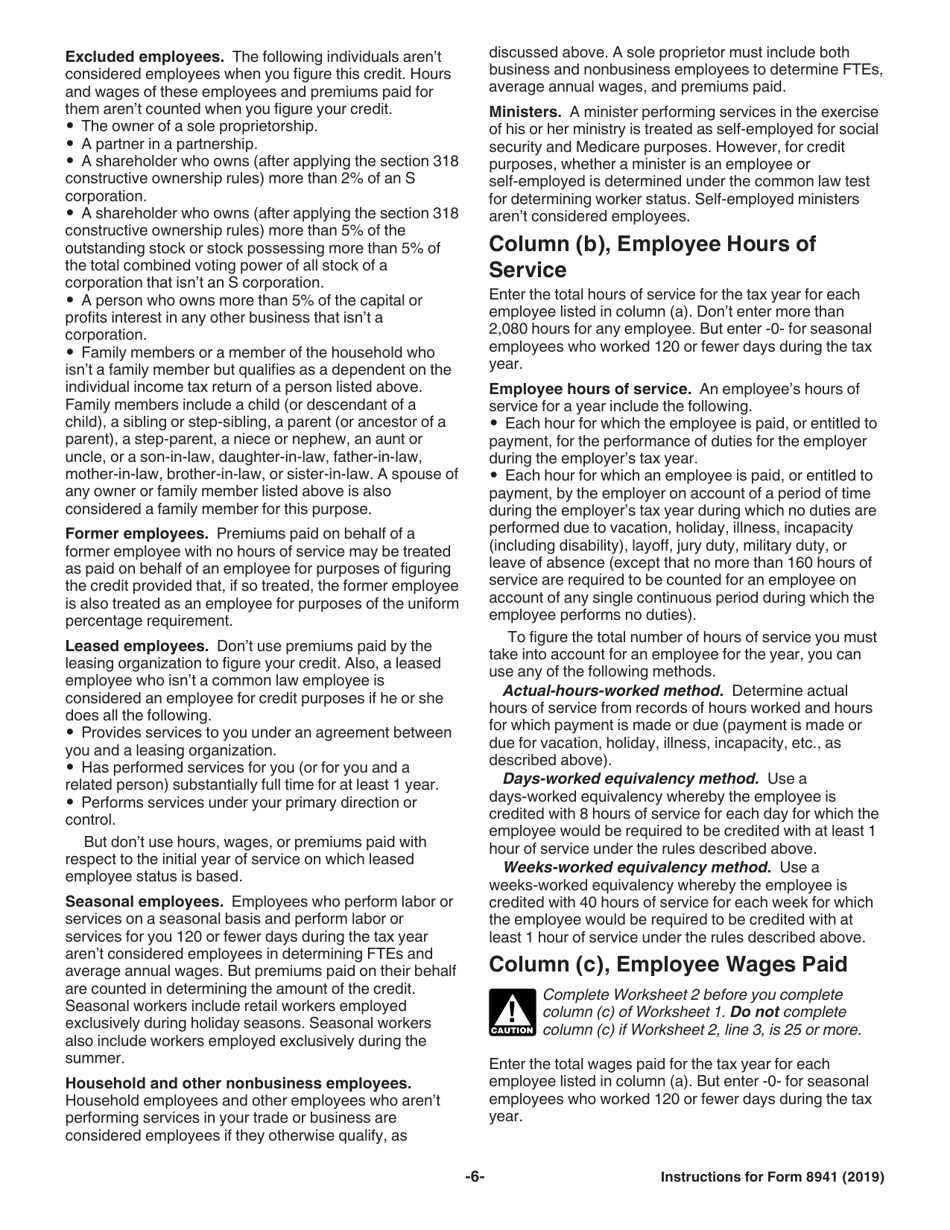 Instructions for IRS Form 8941 Credit for Small Employer Health Insurance Premiums, Page 6