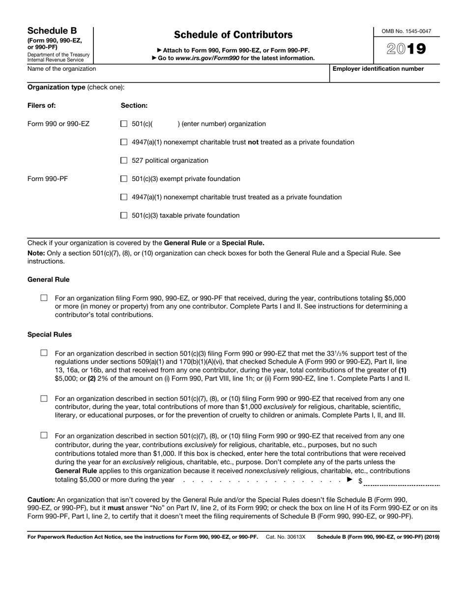 IRS Form 990 (990-EZ; 990-PF) Schedule B Schedule of Contributors, Page 1