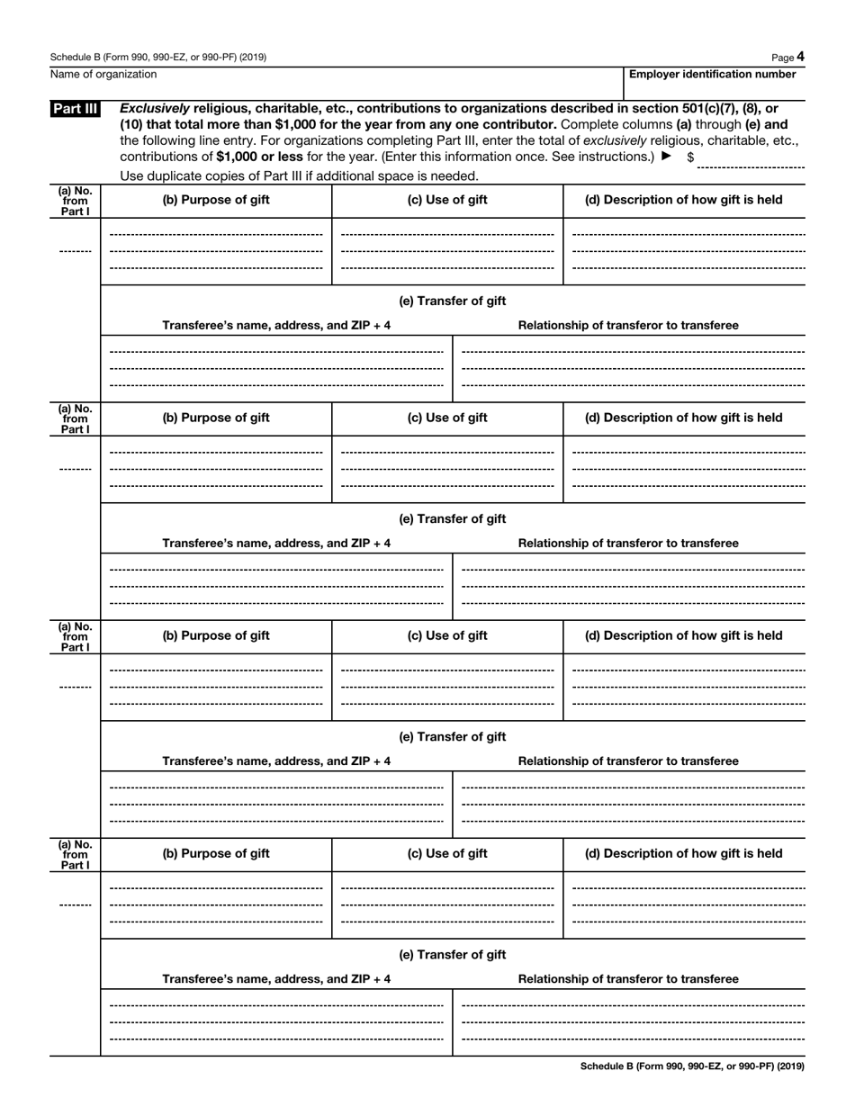 IRS Form 990 (990-EZ; 990-PF) Schedule B Download Fillable PDF Or Fill ...