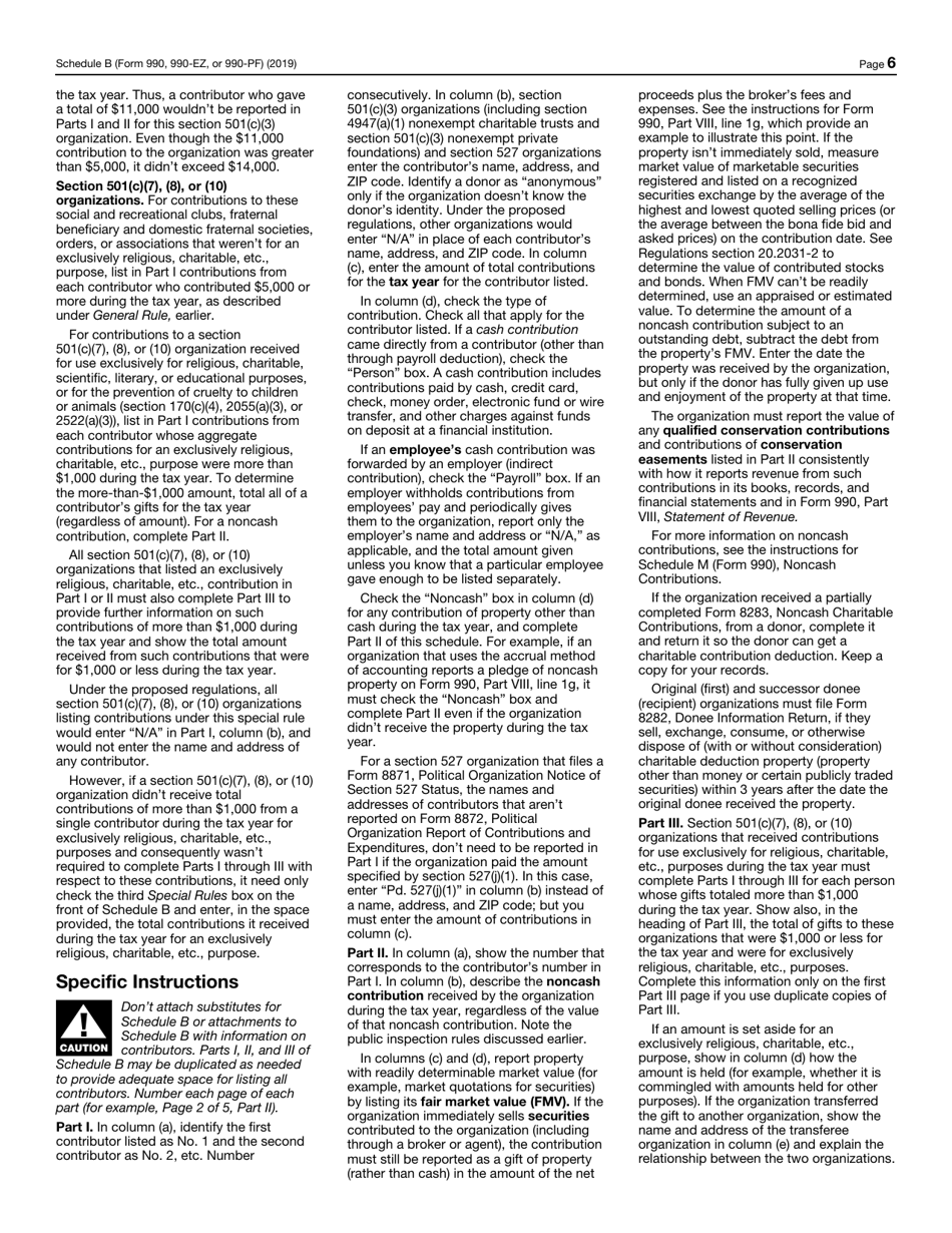 IRS Form 990 (990-EZ; 990-PF) Schedule B Schedule of Contributors, Page 6
