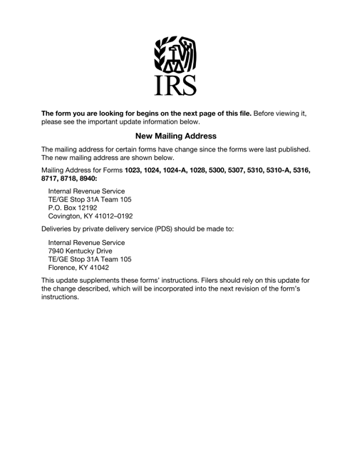 IRS Form 1024-A  Printable Pdf