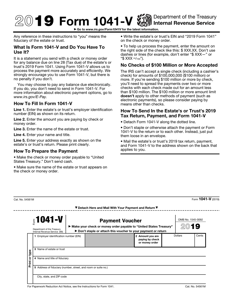 IRS Form 1041-V Payment Voucher, Page 1