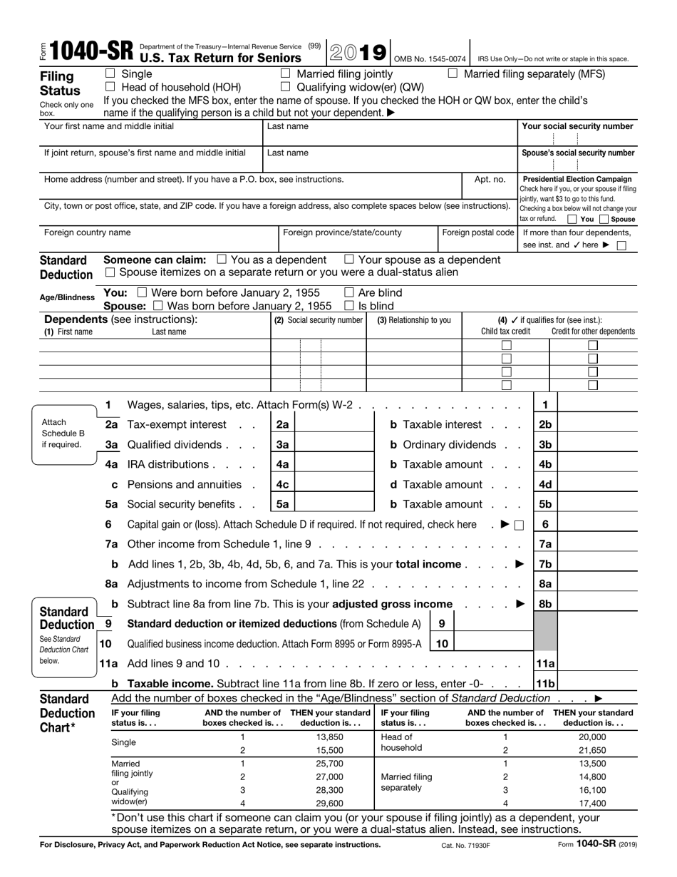 IRS Form 1040-SR U.S. Tax Return for Seniors, Page 1