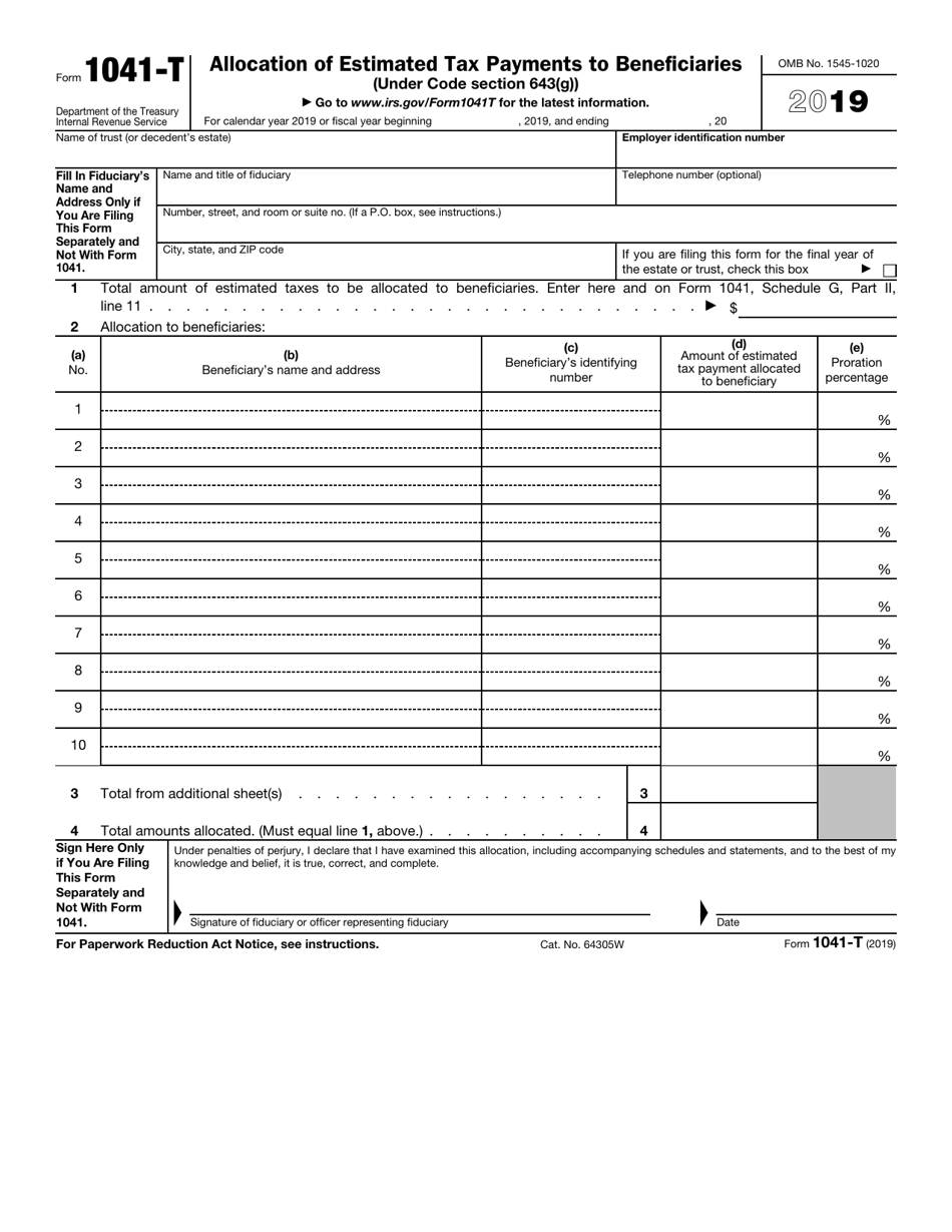 IRS Form 1041-T Allocation of Estimated Tax Payments to Beneficiaries, Page 1