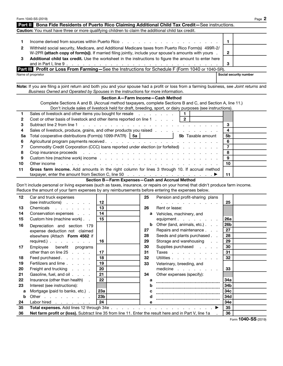 IRS Form 1040-SS U.S. Self-employment Tax Return (Including the Additional Child Tax Credit for Bona Fide Residents of Puerto Rico), Page 2