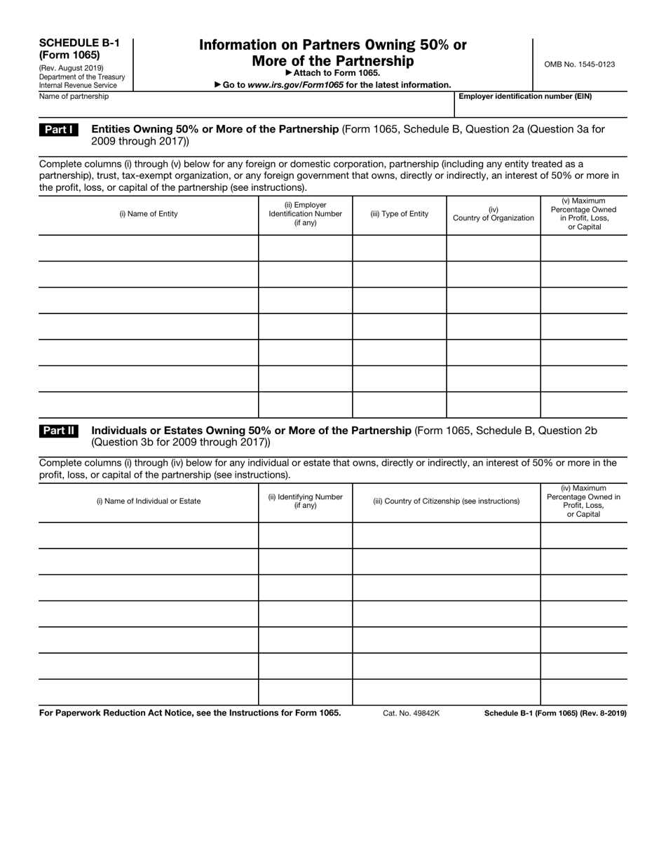 IRS Form 1065 Schedule B-1 Information on Partners Owning 50% or More of the Partnership, Page 1