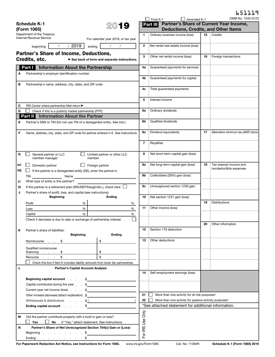 IRS Form 1065 Schedule K1 2019 Fill Out, Sign Online and Download