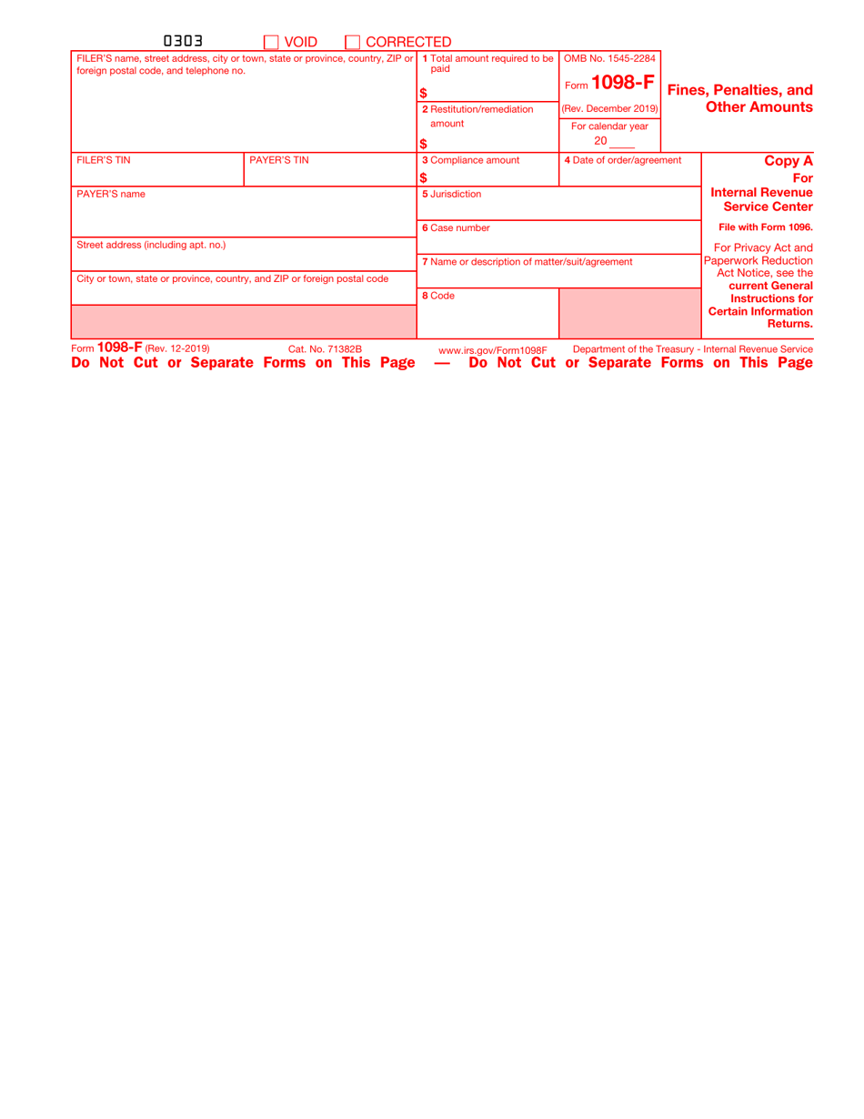 IRS Form 1098-F Download Fillable PDF or Fill Online Fines, Penalties ...