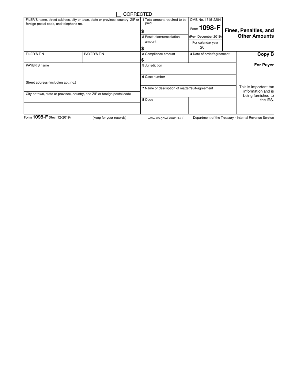 IRS Form 1098-F Download Fillable PDF or Fill Online Fines, Penalties ...