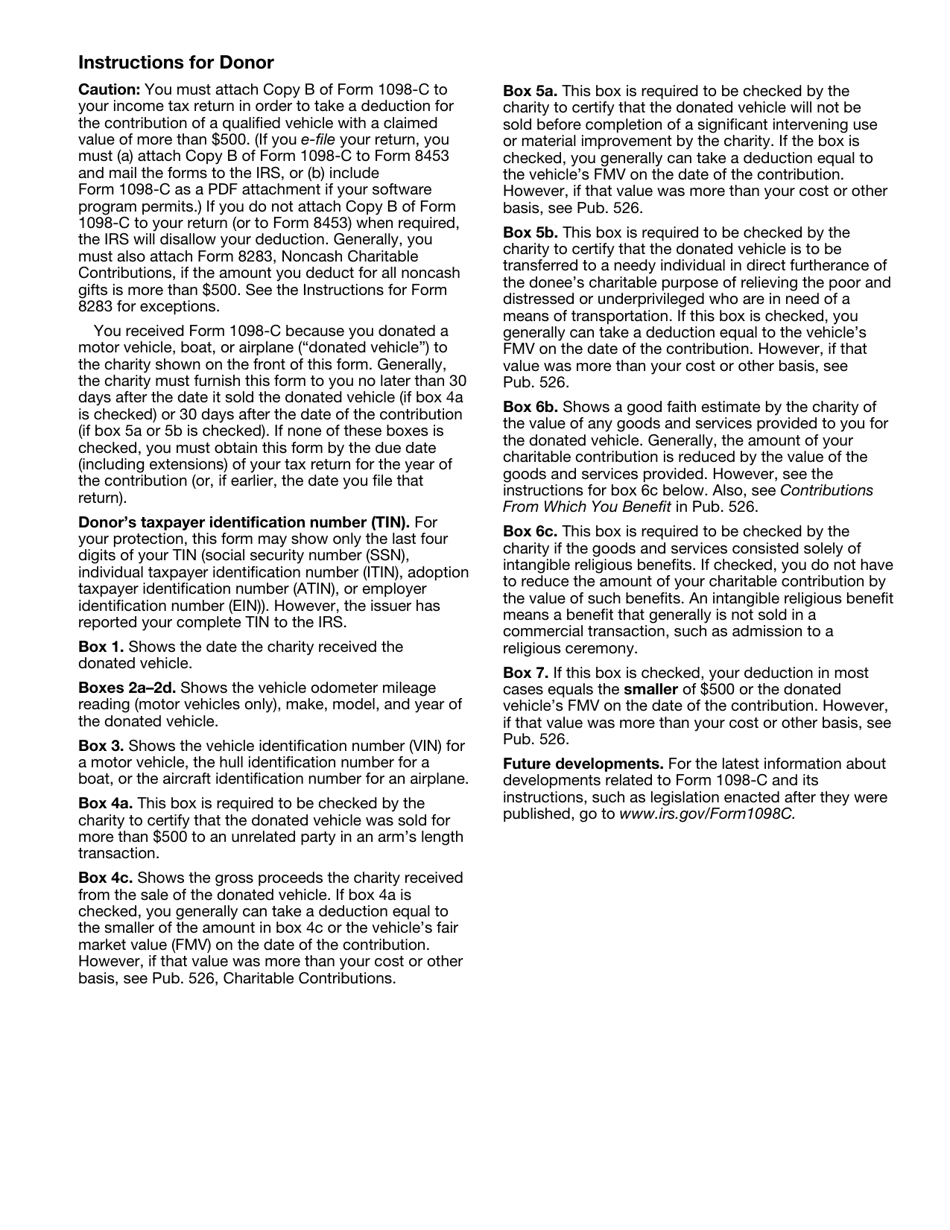 IRS Form 1098-C Contributions of Motor Vehicles, Boats, and Airplanes, Page 4