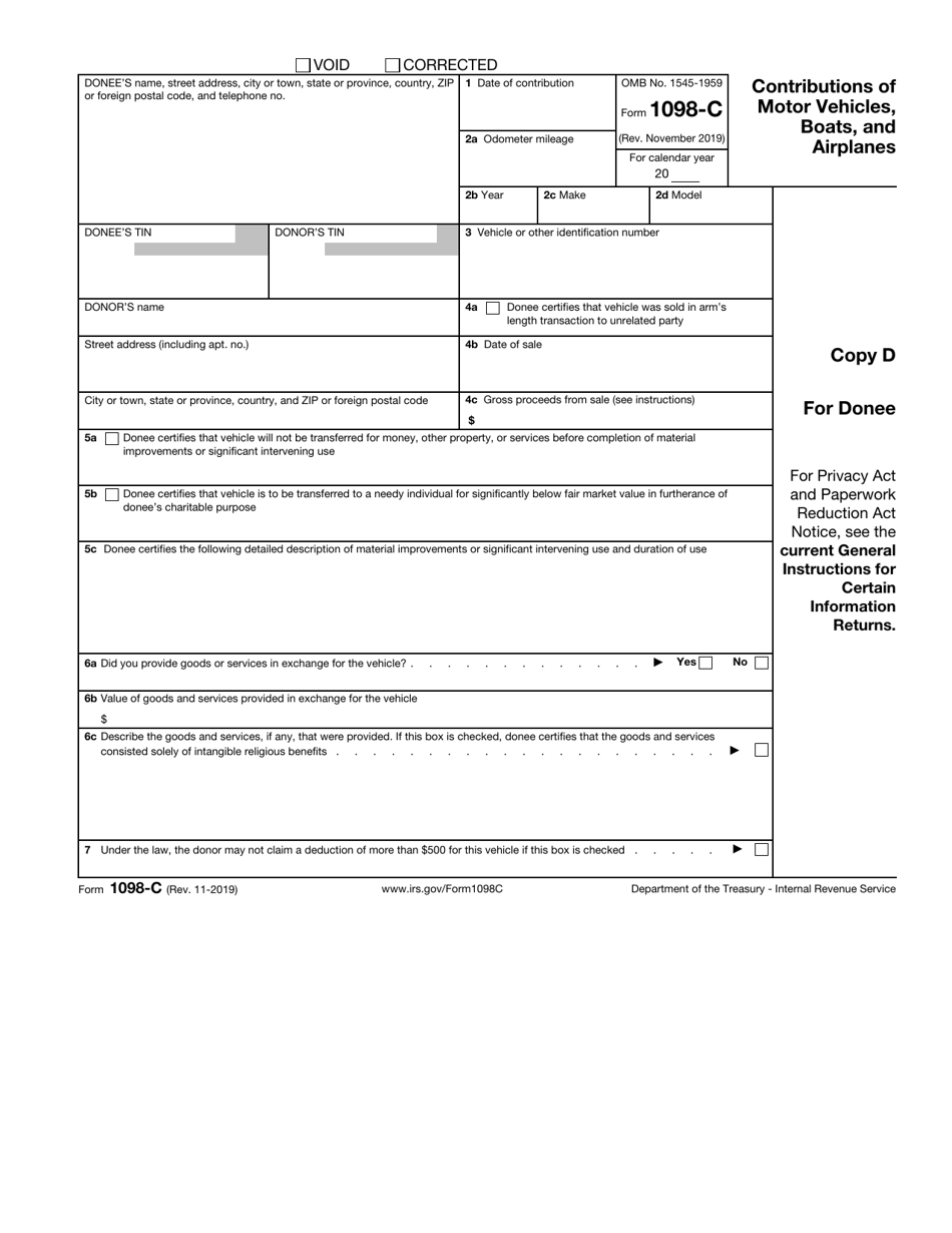 IRS Form 1098-C Contributions of Motor Vehicles, Boats, and Airplanes, Page 5