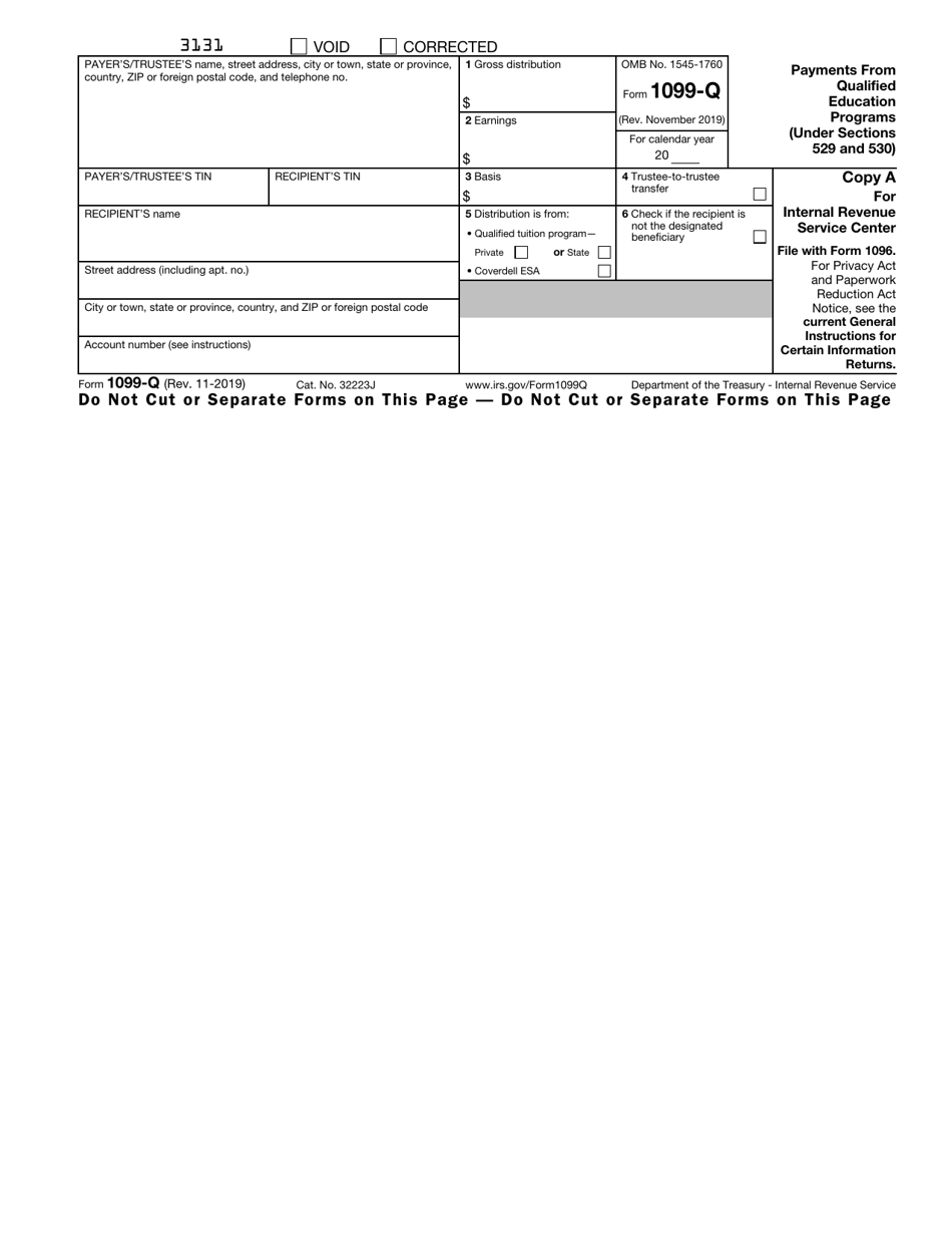 IRS Form 1099-Q Payments From Qualified Education Programs (Under Sections 529 and 530), Page 1