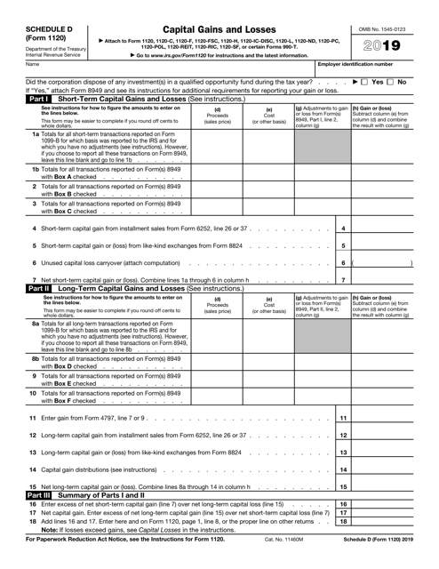IRS Form 1120 Schedule D Download Fillable PDF or Fill Online Capital ...