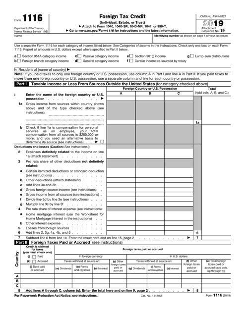 IRS Form 1116 2019 Printable Pdf