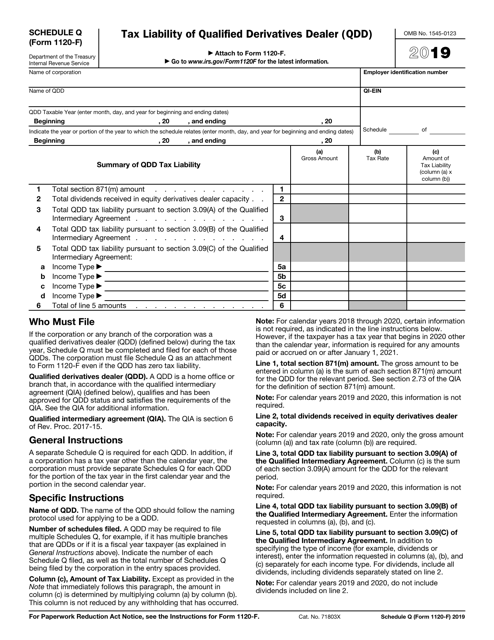IRS Form 1120-F Schedule Q 2019 Printable Pdf