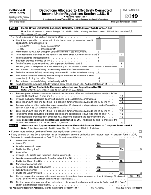 IRS Form 1120-F Schedule H 2019 Printable Pdf